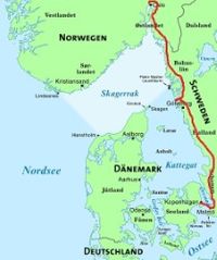routekaart Denemarken-Noorwegen
